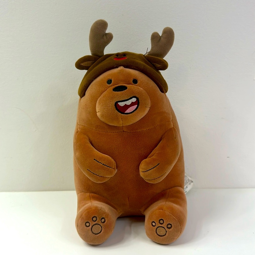 MINISO We Bare Bears stuffed animal Grizz with Reindeer Ears cartoon network